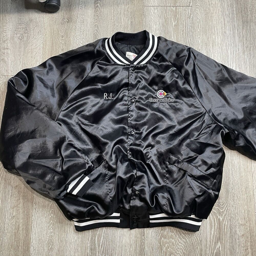 Vintage CompuColor Bomber Jacket Black Size XL King Louie